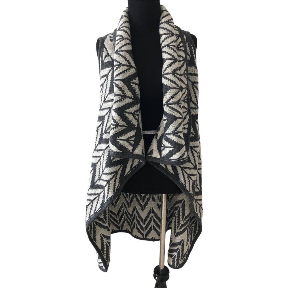 Milano Long Waterfall Wrap Sleeveless Cardigan Chevron Gray White Size Small-NEW
